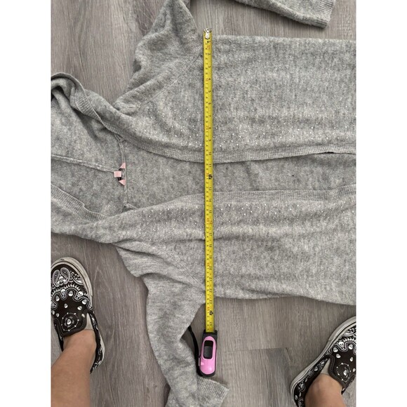 Juicy Couture Y2K Embellished Long Open Cardigan Hoodie Gray Silver Sparkle L - Picture 7 of 9